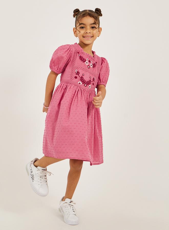 Styli Embroidered Square Neck Lace Puff Sleeve Dress - Image 1